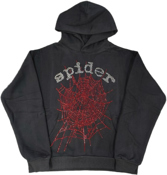 sp5der hoodie schwarz/rote diamanten